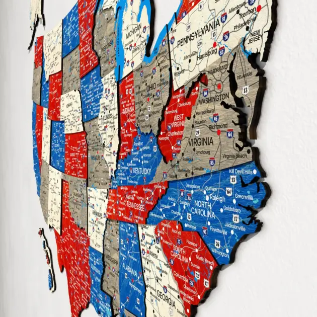 Printed Wooden United States Push Pin Map Travel Wall Decoration