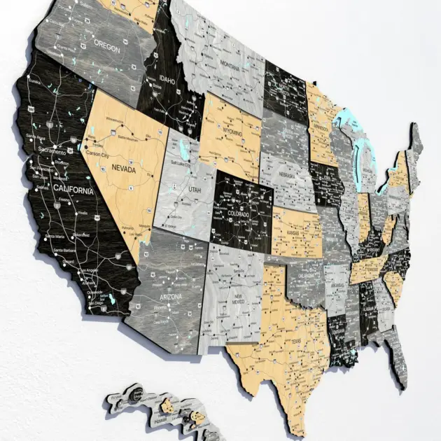 Wooden Fifty States United States Wall Map Travel Tracking Artwork