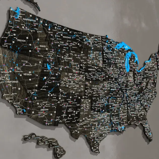 Wooden United States Push Pin Wall Map Anniversary Travel Gift