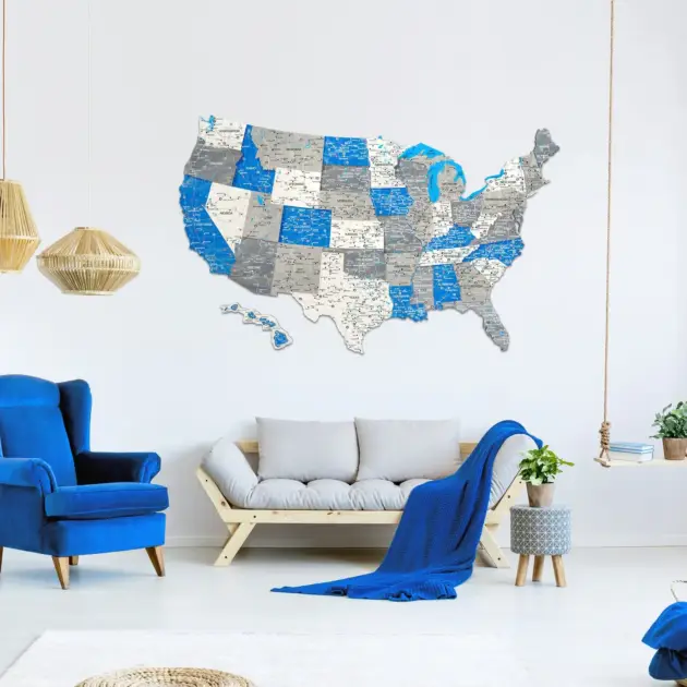Decorative Wooden United States Push Pin Travel Map For Home Walls