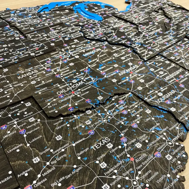 Detailed Wooden United States Wall Map For Home And Office