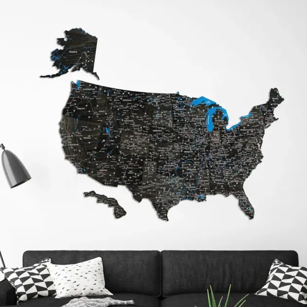 Wooden United States Travel Push Pin Map American Wall Decoration
